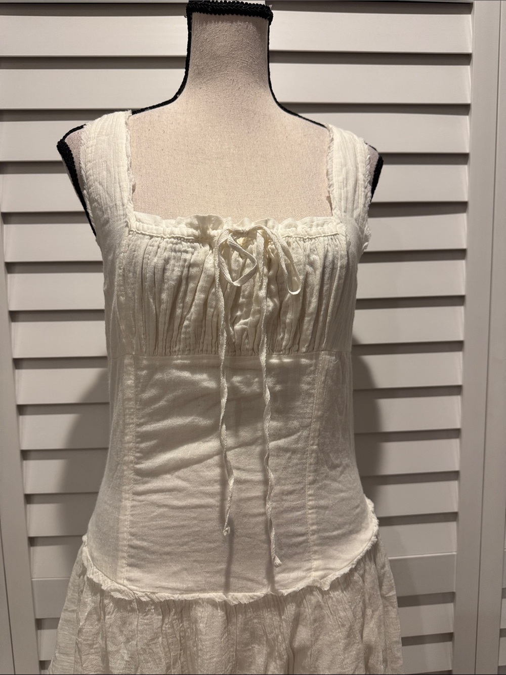 Free People NWT In my Dreams Ivory Tiered Lace-Up Maxi Dress - Picture 3 of 12